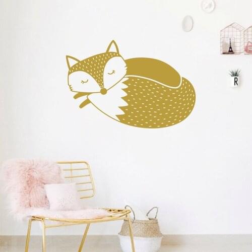 Cute Woodland Fox Wall Decal , Sleepy Fox Wall Sticker For Kids Room Nursery Wall Art Decor Vinyl Stickers Muraux