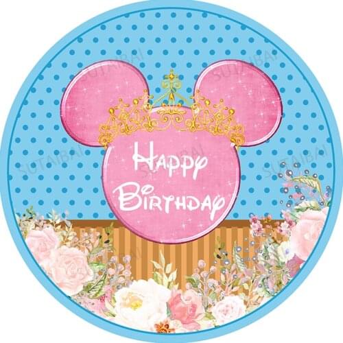 Blue Flower Round Background Circle Photo Backdrop Pink Marble Mouse Baby Newborn Birthday Party Decoration Table Cylinder Cover