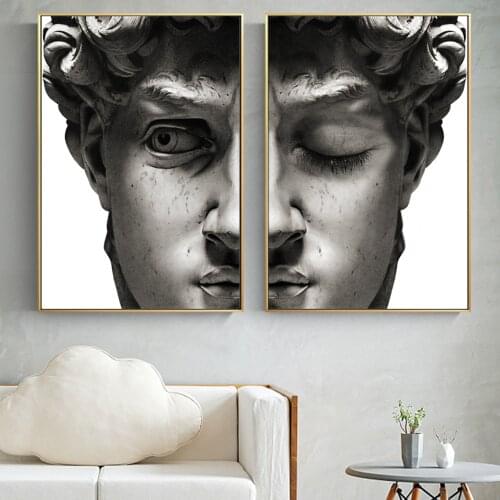 David Sculpture Canvas Paintings Wall Art Posters Prints Colsed and Open Eye Face Picture for Living Room Decoration