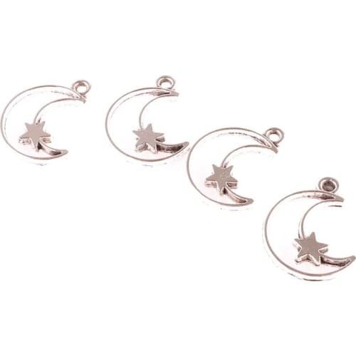 30pcs Tibetan Silver Moon Star Charms Pendants For Necklace Bracelet Jewelry Making DIY Handmade 23498