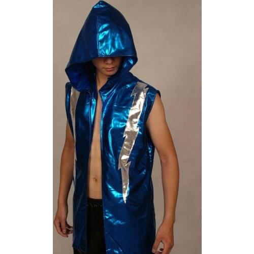 Unisex Spandex Combat jujitsu Zentai Costume Metallic Wrestling Blue Vest