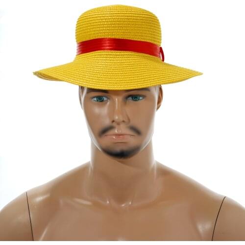 Adult Cosplay Party Hat Japanese Anime Beach Cap Women Men Summer Sun UV Protection Hat Ribbon Strap Fastened Top Straw Headgear