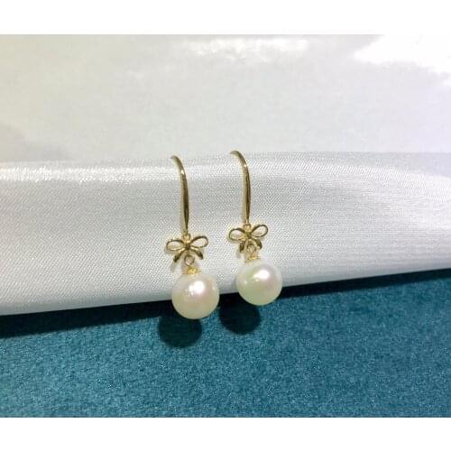 MADALENA SARARA 9-10mm Freshwater Pearl Women Earrings 18K Gold Butterfly Dangle Style Au750 Earrings