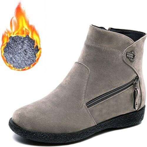 2020 Winter Women Snow Boots Zip Plush Warm Fur Suede Flat Female Short Boots Fashion Ankle Boots Ladies Solid Casual Shoes