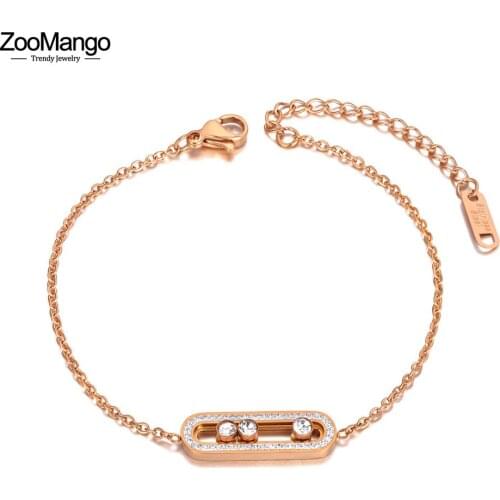 ZooMango Rose Gold Stainless Steel CZ Crystal Charm Bracelet Necklace For Women Fashion Slidable Rhinestone Jewelry ZB21002