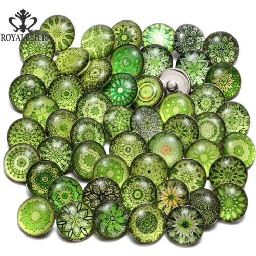 RoyalBeier 12PCs Mixed Flower Pattern 18mm Snap Buttons Round Glass DIY Snap Buttons Jewelry For Women Bracelet Necklace Making