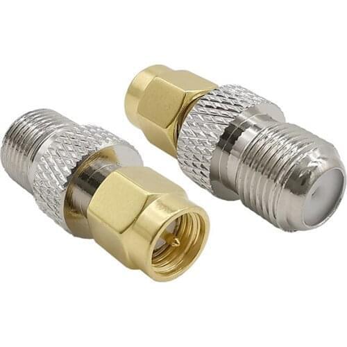 2Pcs Brass F Female Jack to SMA Male Plug Straight Coaxial RF Connector F Type to SMA Adapter