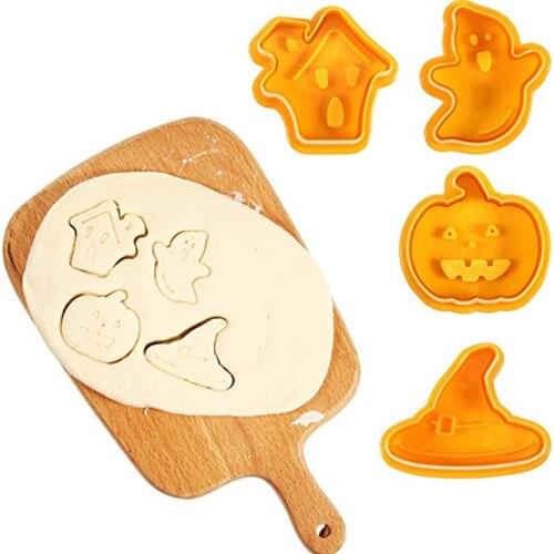 4pcs/set Halloween Cookie Mould Biscuit Stamp 3D Cookie Plunger Cutter DIY Baking Mould Cookie Cutters For Kitchen Tools