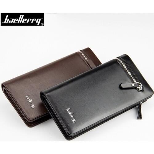 Baellerry Leather Men Wallets Luxury Brand Long Zipper Mens Clutch Wallet Business Male Purse With Coin pocket Multi-function