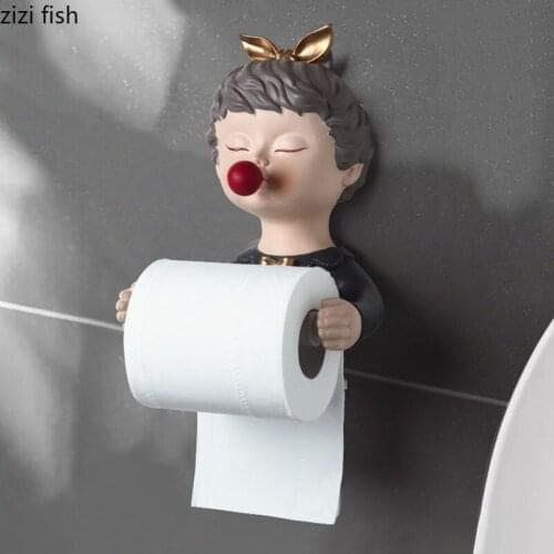 Bowknot Bubble Girl Tissue Holder Portrait Decorative Waterproof Tissue Holder Punch-free Roll Paper Holder Bathroom Accessories