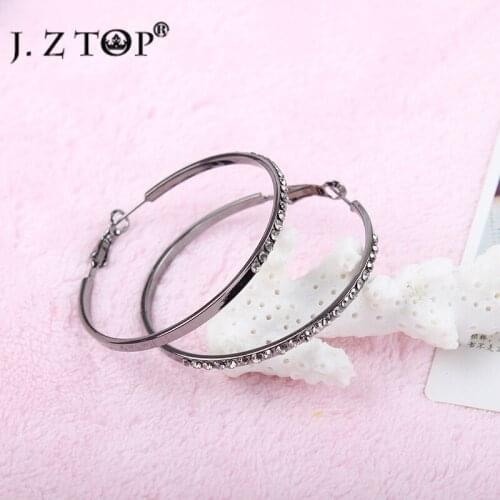 Europe personality black hoop earrings copper rhinestone basketball wives circle Earrings Exaggeration nightclub argola grande