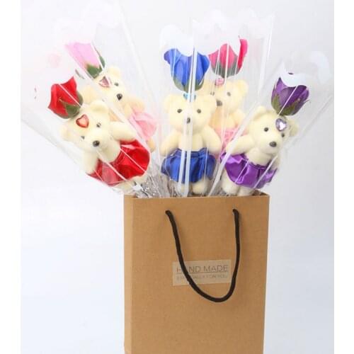 Simulation bear rose flower soap bouquet Flower Crown Single Bear Rose Flowers Valentines Day Birthday party wedding decoration