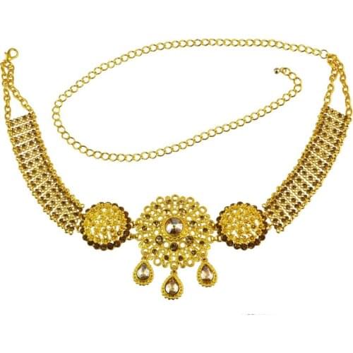 Exquisite Indian Women Wedding Metal Waist Belly Chains Gold Rhinestone Pearl Flower Belt Jewelry Indian Rome Royal Bijoux BOHO