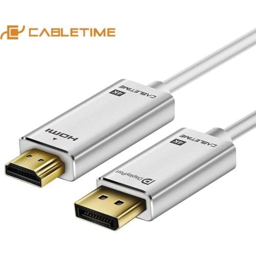 CABLETIME 4K DisplayPort To HDMI Cable 30Hz DP To HDMI DP M/M Gold-Plated DP 1.2 for HDTV Projector Laptop PC Monitor C085