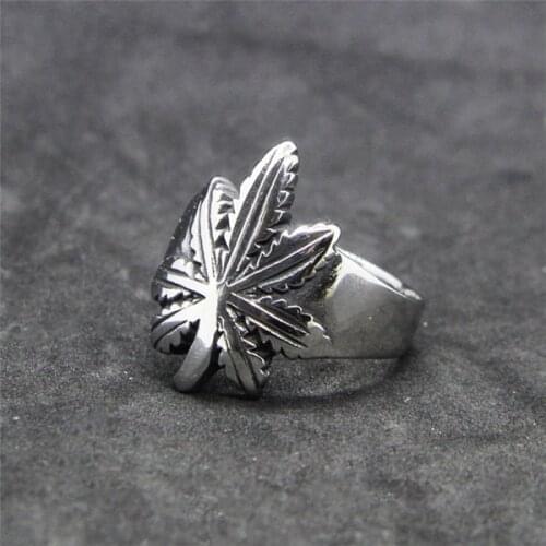 Drop Ship Cool Maple Leaf Ring 316L Stainless Steel Mens Women Fashion Steel Leaf Ring