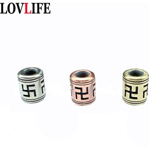 Brass Swastika Buddhist Symbol Spacer Knife Beads EDC Outdoor Tool Umbrella Rope DIY Woven Lanyard Keychain Pendants Accessories