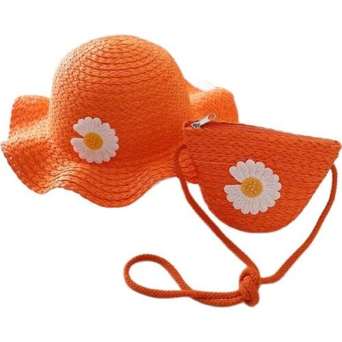 Europe America Fashion Little Daisy PAPER STRAW Children Sun Hat Bag Set Spring Summer Brand Straw Hat For Boy Girl Wide BrimCap