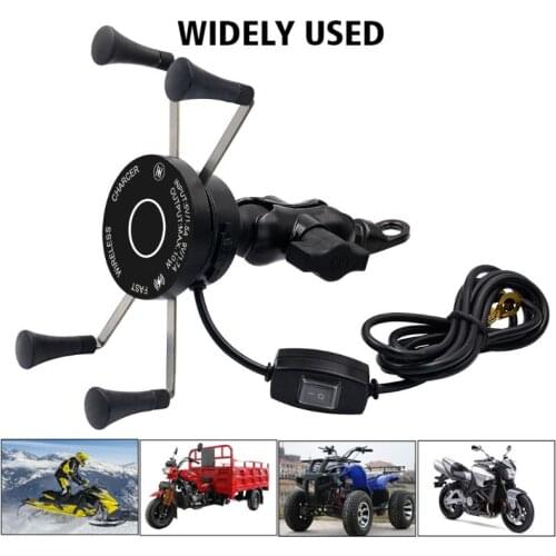 OOTDTY 12V Motorcycle Phone QC3.0 USB Qi Fast Charging Wireless Charger Bracket Holder Car Phone Holder car Smartphone Support