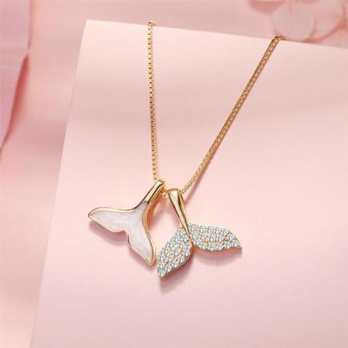 Sole Memory Two Fishtails Rhinestone Dripping Glaze Whale 925 Sterling Silver Clavicle Chain Female Necklace SNE553