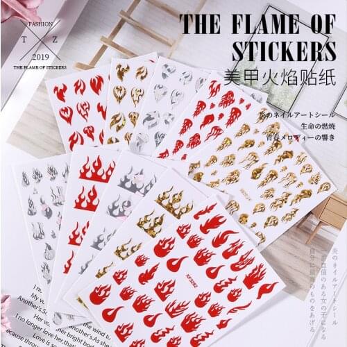 Fire Flame 3D Nail Stickers Gold White Black Nail Art Foil Decal Slider Winter Adhesive Manicure Decoration Accessories
