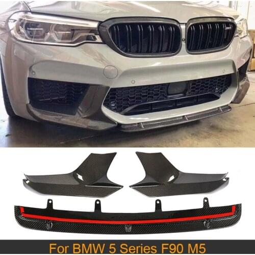 Car Front Bumper Lip Splitters For BMW 5 Series F90 M5 2018-2020 Front Bumper Lip Chin Splitters Spoiler Guard Carbon Fiber