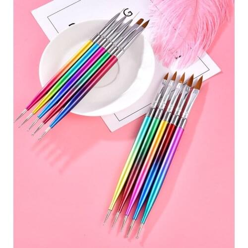 Nail Pen Set Double-headed Pointing Drill Pen Pull Line Pen Japanese Light Therapy Pen Painted Pen Tool Metal Gradient Rod 5Pcs