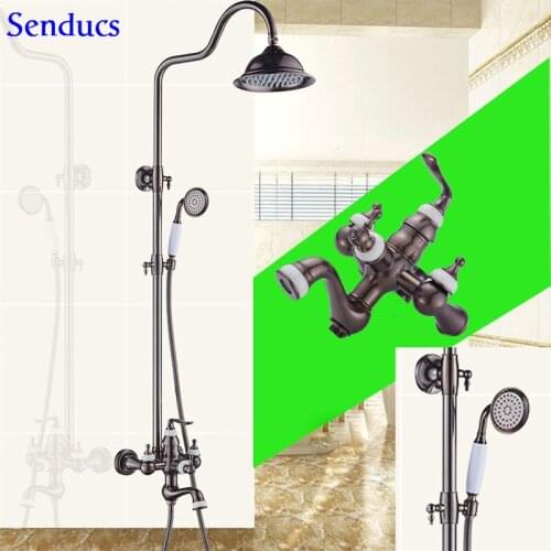 Senducs ORB Bathroom Shower System Solid Brass Bathroom Shower Mixer Tap With Luxury Bathroom Shower Set Rain Fall Top Shower