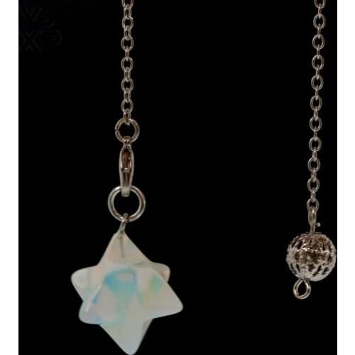 YJXP Ethnic Style Silver Plated Link Chain Eight Pointed Star Pendant Amulet Opalite Opal Jewelry