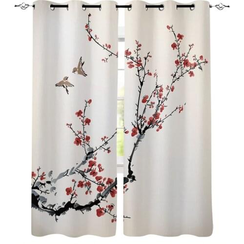 Plum Blossom Branches Ink Style Modern Blackout Curtains for Living Room Decoration Curtain Bedroom Kids Curtain Drapes