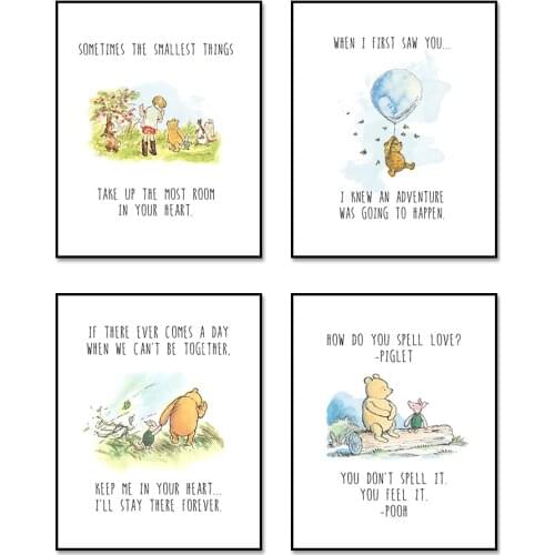 Winnie the Pooh Posters UV Paper Painting Waterproof Pooh Bear Cartoon Kawaii Wall Stickers for Kids Living Room Bedroom Decor