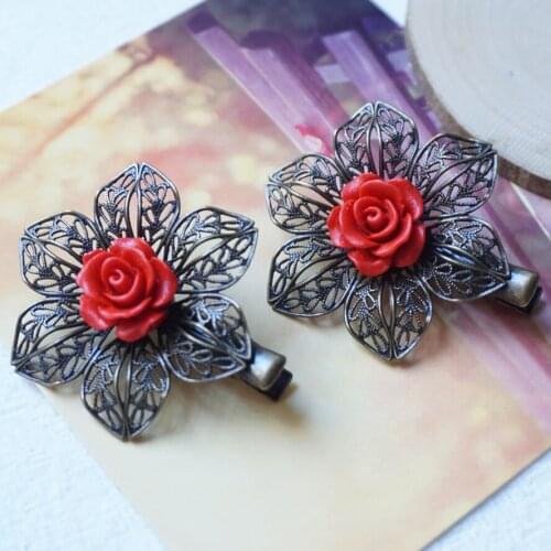 Rose Hair Clips Boho Jewelry Hairpins flower Accessories Alligator Clip woman Antique Bronze vintage Headwear