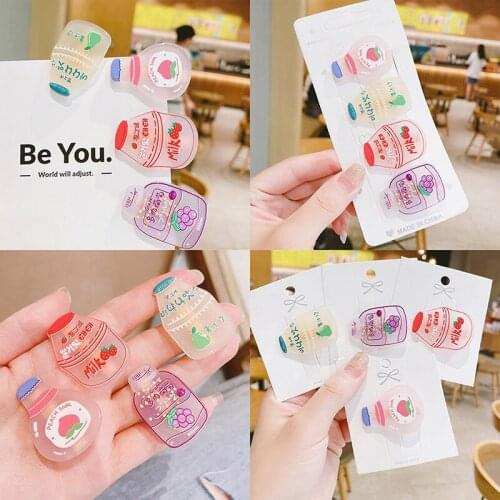 Korean Style New Sweet Baby Milk Tea Drink Card Issuing Cute Student Girls Fruit Hair Clip For Kids Fashion Hair Accessories