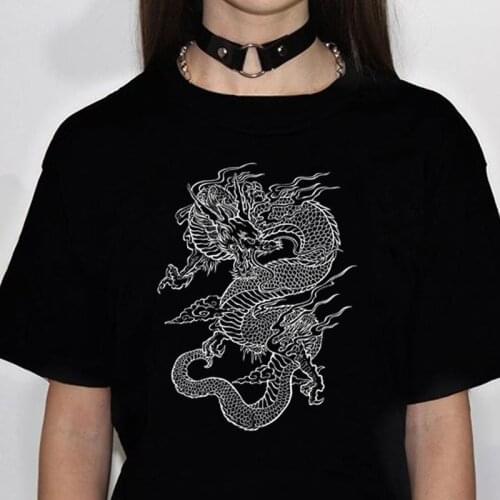 Korean fun dropshipping Ulzzang dragon punk Gothic clothes top Short sleeve hip hop vintage print casual Harajuku women t-shirt