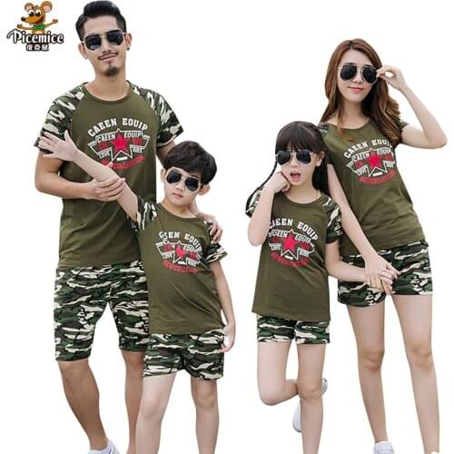 Plus Size Family Look Print Shirt Camouflage Shorts Family Clothing Family Matching Outfits Father Son Baby Boy Clothes Set