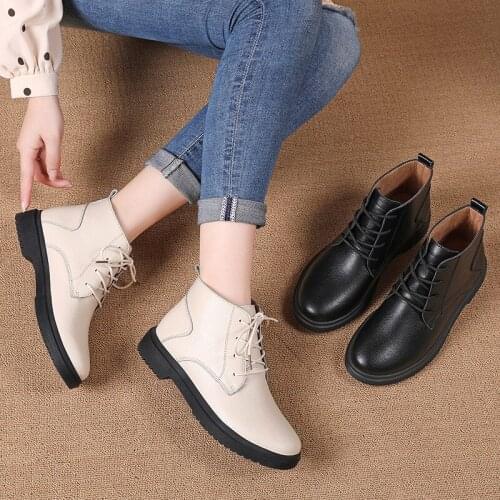 2021 Ladies Genuine Shoes for Women Autumn Winter Ankle Oxford Boots Female Lace Up Rubber Boots Women Platform Boots