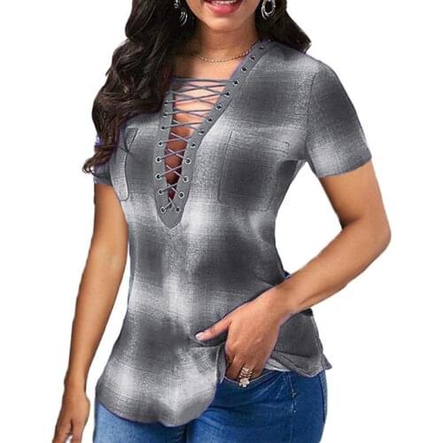 Vintage Short Sleeve Pullover Top 5XL Plus Size Women Sexy Bandage Deep V-Neck Blouses Autumn Lace-Up Shirt Blusas Oversized Top