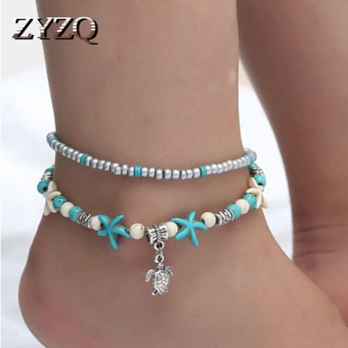 ZYZQ Trendy Animal Series Vintage Women Accessories With Seastar Turtle Owl Shaped Pendant Anklets Wholesale Lots&Bulk Hot