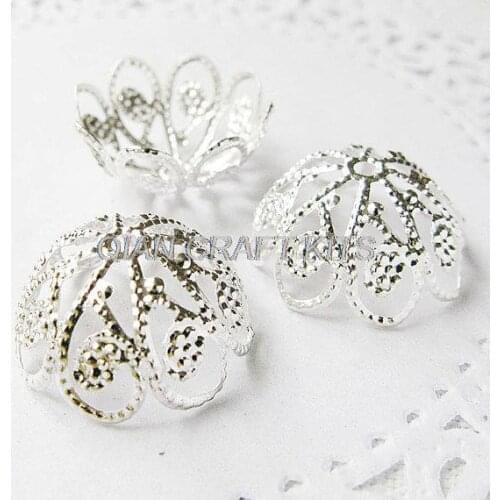 300pcs big 20mm Silver plated filigree hollow metal bead caps lead and nickle free
