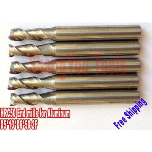 5pcs HRC 50 D5*13*D6*50 2 Flutes Aluminum Cutting Carbide End Mills