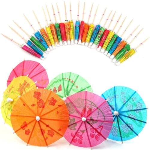 50Pcs Paper Drink Cocktail Parasols Umbrellas Luau Sticks Tropical Hawaiian Party Wedding Paper Umbrella Decoration Bar Decor