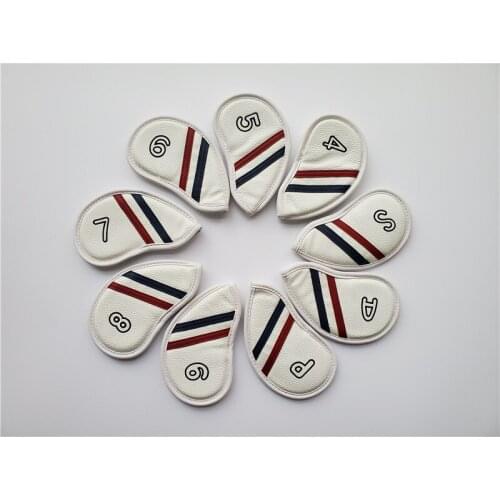 9PCS Sports Golf Head Cover Golf Irons Head Cover White 4-9PAS PU Leather Golf Irons Head Cover Free Shipping
