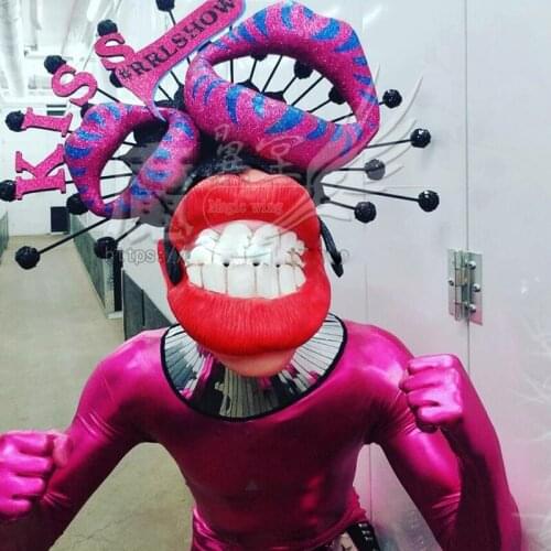 Bar nightclub Sexy red lips stage show gogo men and women lead dance DS DJ mask Headress