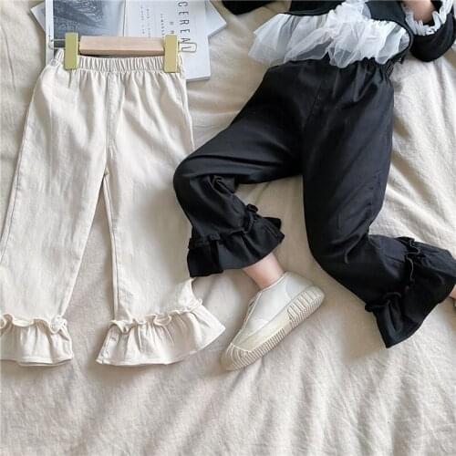 Washed Stretch Korean Childrens Casual Pants Baby Girls Spring New Fashion Casual Stretch Lotus Leaf Foot Princess Flared Pants