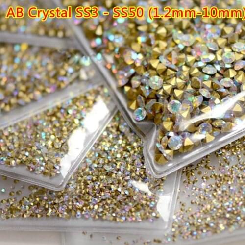 Free Shipping ss3-ss50(1.2mm-10mm) Clear Crystal ab Pointback Rhinestone ss6 ss20 ss40 Point Back Strass Chatons Diamant Beads