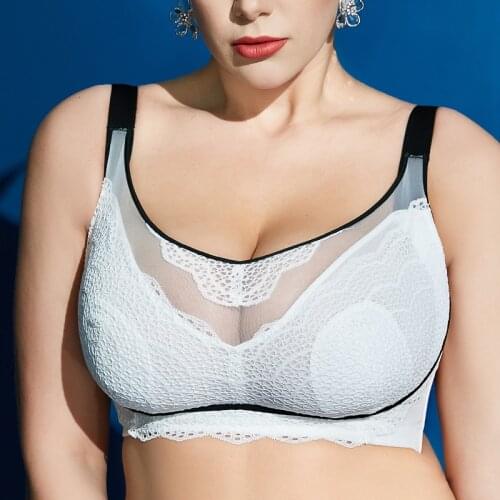 Women Full Coverage wire free Non-Foam Plus Size Floral Lace Bra 34 36 38 40 42 44 46 B C D E F G H I J