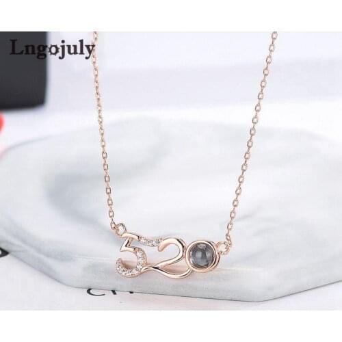 Pure 925 Sterling Silver Fine Jewelry 100 Languages I Love You Projection 520 Pendant Necklace For Women Girlfriend Jewelry Gift
