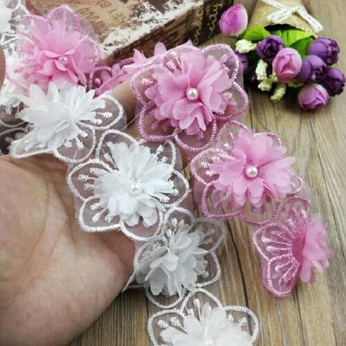 Organza flower patches Patchwork Lace Ribbon DIY Sew Apparel Handmade Trims Garment Wedding birthday party Scrapbook necklace