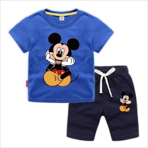 Disney Mickey Mouse Baby Boy Clothing Set Girl T-shirt Tops + Pants 2 Piece Kids Girl Clothes Suits Casual Children Outfits