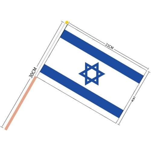 Free shipping aerlxemrbrae flag 100 PCS/ lot world flags printed 14 * 21cm Israel hand wave flags with plastic pole