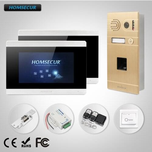 HOMSECUR 7" Wired Hands-free Video Door Phone Intercom System Fingerprint Camera 2Pcs Memory Monitors BC061-G +BM715-S